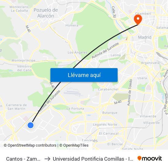 Cantos - Zamora to Universidad Pontificia Comillas - Icade map