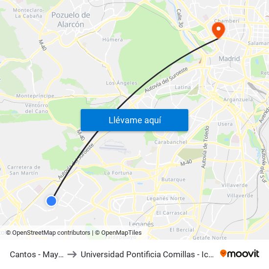 Cantos - Mayor to Universidad Pontificia Comillas - Icade map