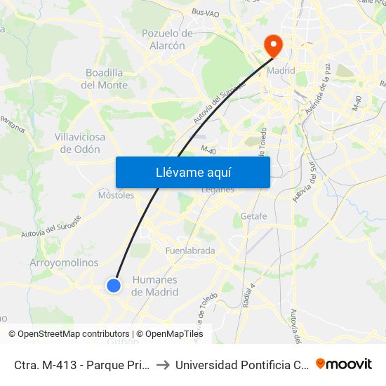 Ctra. M-413 - Parque Primero De Mayo to Universidad Pontificia Comillas - Icade map