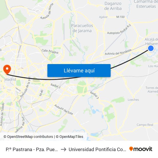 P.º Pastrana - Pza. Puerta Del Vado to Universidad Pontificia Comillas - Icade map