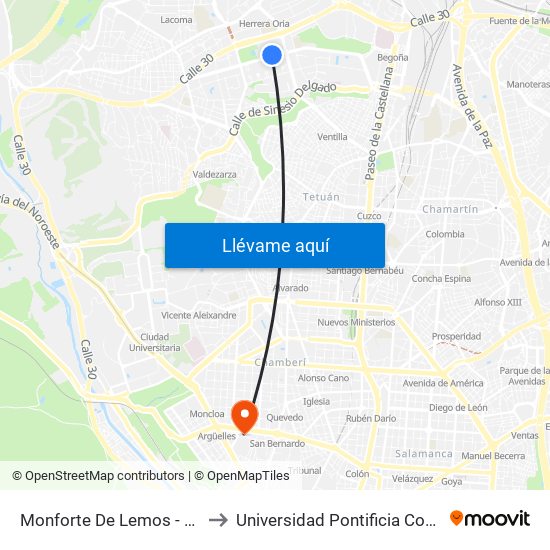 Monforte De Lemos - La Vaguada to Universidad Pontificia Comillas - Icade map