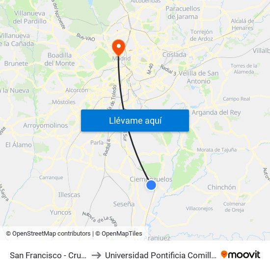San Francisco - Cruz Verde to Universidad Pontificia Comillas - Icade map