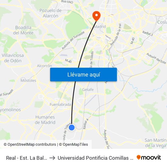 Real - Est. La Ballena to Universidad Pontificia Comillas - Icade map