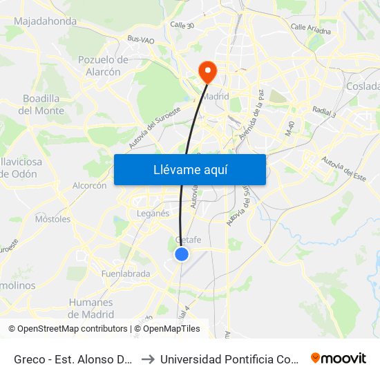 Greco - Est. Alonso De Mendoza to Universidad Pontificia Comillas - Icade map
