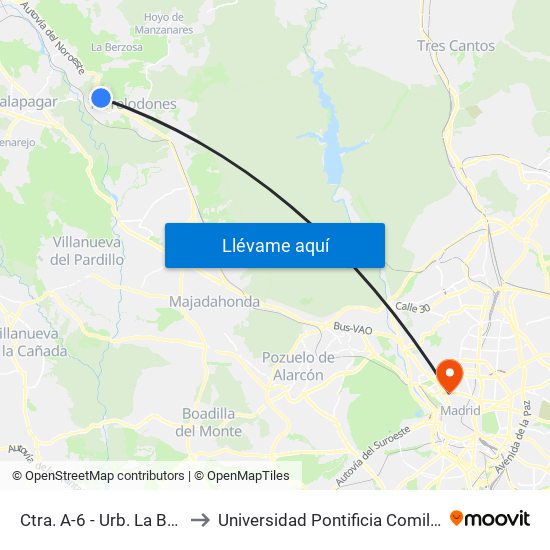 Ctra. A-6 - Urb. La Berzosilla to Universidad Pontificia Comillas - Icade map