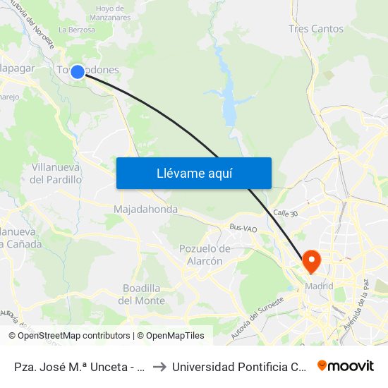 Pza. José M.ª Unceta - Polideportivo to Universidad Pontificia Comillas - Icade map