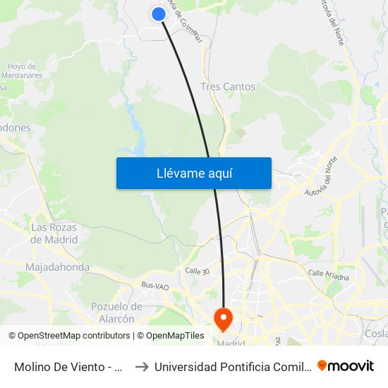 Molino De Viento - Auditorio to Universidad Pontificia Comillas - Icade map