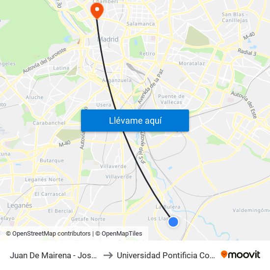 Juan De Mairena - José Echegaray to Universidad Pontificia Comillas - Icade map