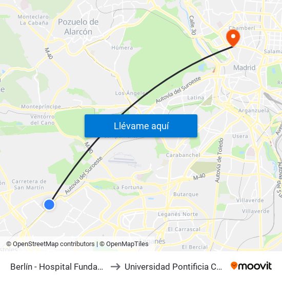 Berlín - Hospital Fundación Alcorcón to Universidad Pontificia Comillas - Icade map