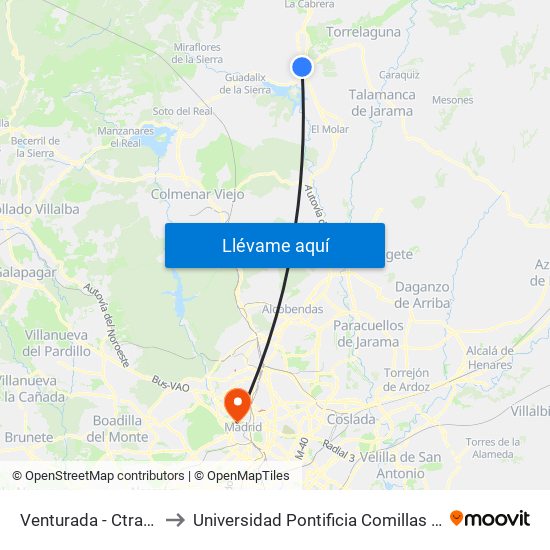 Venturada - Ctra. Irún to Universidad Pontificia Comillas - Icade map