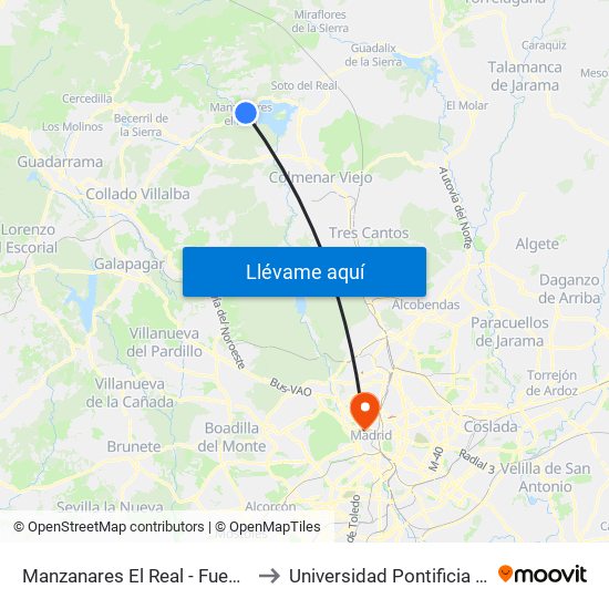 Manzanares El Real - Fuente De Las Ermitas to Universidad Pontificia Comillas - Icade map