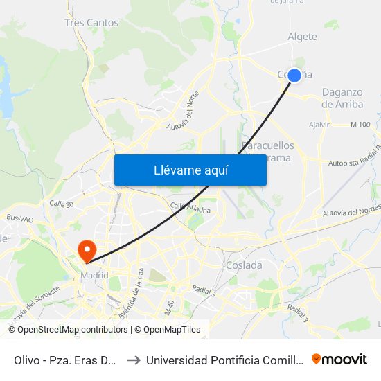 Olivo - Pza. Eras De Arriba to Universidad Pontificia Comillas - Icade map
