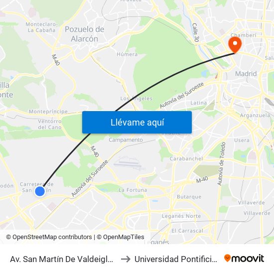 Av. San Martín De Valdeiglesias - Autocaravanas to Universidad Pontificia Comillas - Icade map