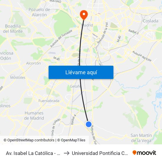 Av. Isabel La Católica - Polideportivo to Universidad Pontificia Comillas - Icade map