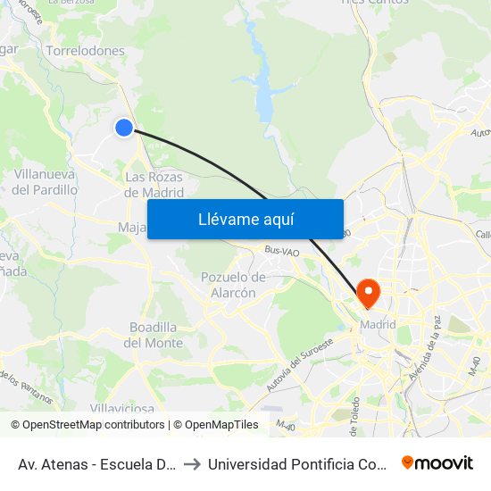 Av. Atenas - Escuela De Natación to Universidad Pontificia Comillas - Icade map