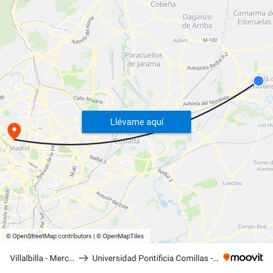 Villalbilla - Mercado to Universidad Pontificia Comillas - Icade map
