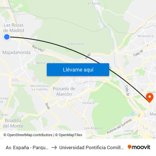 Av. España - Parque París to Universidad Pontificia Comillas - Icade map