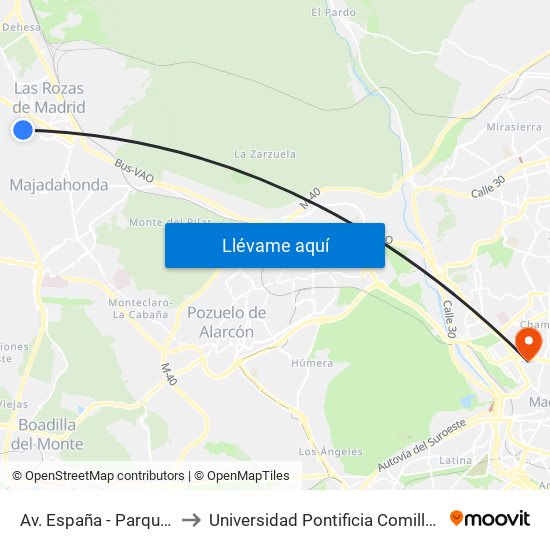 Av. España - Parque París to Universidad Pontificia Comillas - Icade map