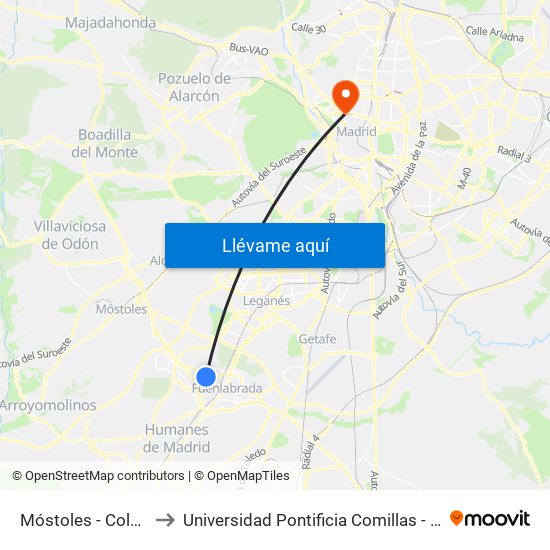 Móstoles - Colegio to Universidad Pontificia Comillas - Icade map