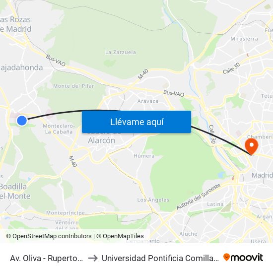 Av. Oliva - Ruperto Chapí to Universidad Pontificia Comillas - Icade map