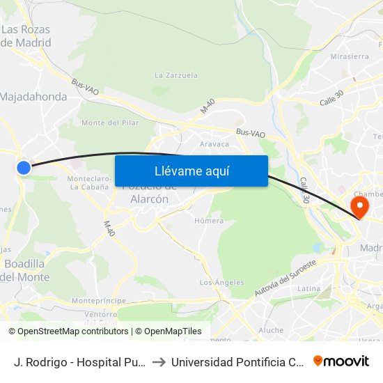 J. Rodrigo - Hospital Puerta De Hierro to Universidad Pontificia Comillas - Icade map