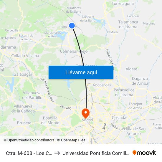 Ctra. M-608 - Los Cerrillos to Universidad Pontificia Comillas - Icade map