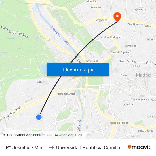 P.º Jesuitas - Mercado to Universidad Pontificia Comillas - Icade map