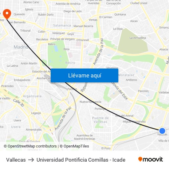 Vallecas to Universidad Pontificia Comillas - Icade map