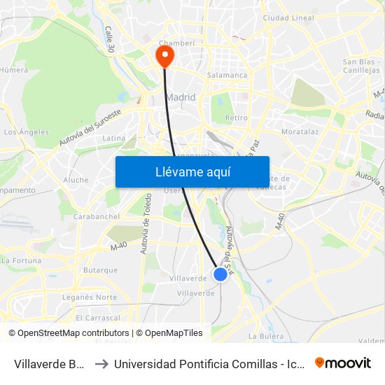 Villaverde Bajo to Universidad Pontificia Comillas - Icade map