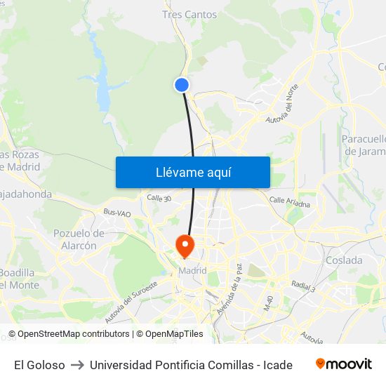 El Goloso to Universidad Pontificia Comillas - Icade map
