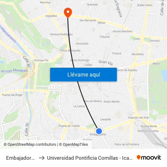 Embajadores to Universidad Pontificia Comillas - Icade map