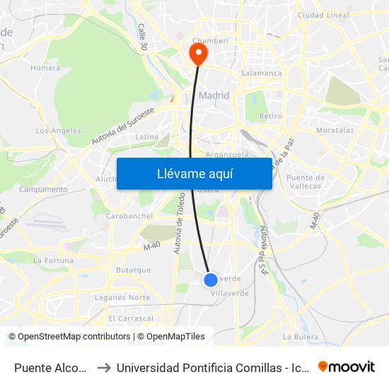 Puente Alcocer to Universidad Pontificia Comillas - Icade map