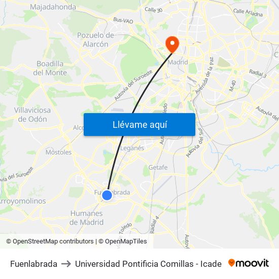 Fuenlabrada to Universidad Pontificia Comillas - Icade map