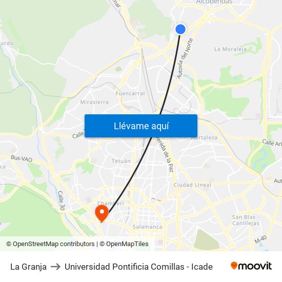 La Granja to Universidad Pontificia Comillas - Icade map