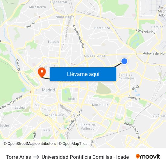Torre Arias to Universidad Pontificia Comillas - Icade map