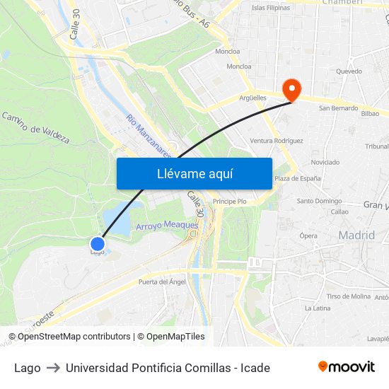 Lago to Universidad Pontificia Comillas - Icade map