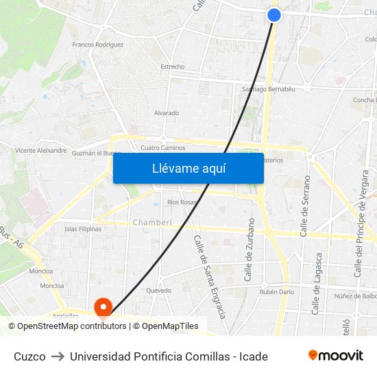 Cuzco to Universidad Pontificia Comillas - Icade map