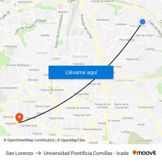 San Lorenzo to Universidad Pontificia Comillas - Icade map
