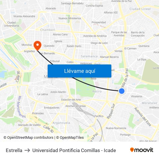 Estrella to Universidad Pontificia Comillas - Icade map