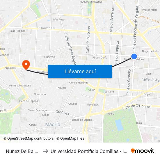 Núñez De Balboa to Universidad Pontificia Comillas - Icade map