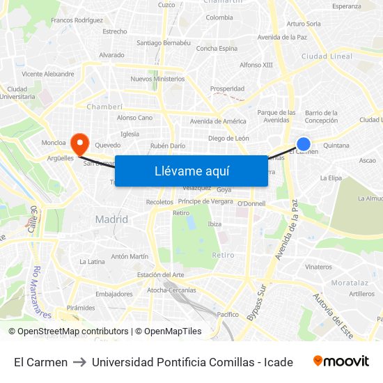 El Carmen to Universidad Pontificia Comillas - Icade map