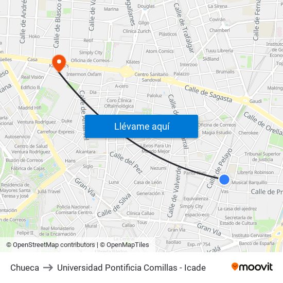 Chueca to Universidad Pontificia Comillas - Icade map