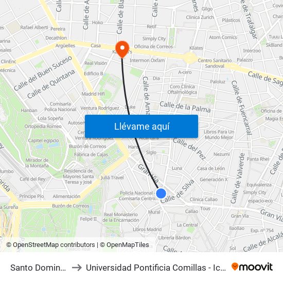 Santo Domingo to Universidad Pontificia Comillas - Icade map