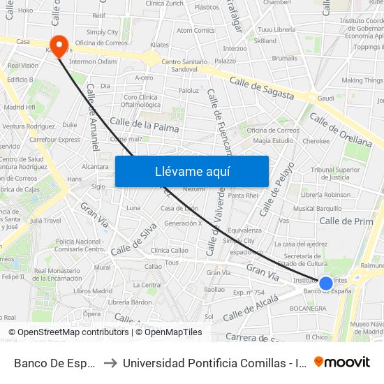 Banco De España to Universidad Pontificia Comillas - Icade map