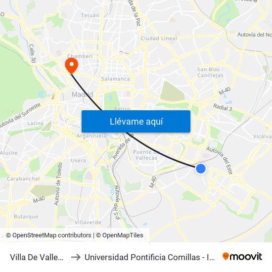 Villa De Vallecas to Universidad Pontificia Comillas - Icade map