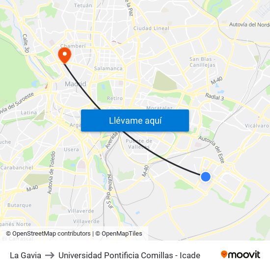 La Gavia to Universidad Pontificia Comillas - Icade map