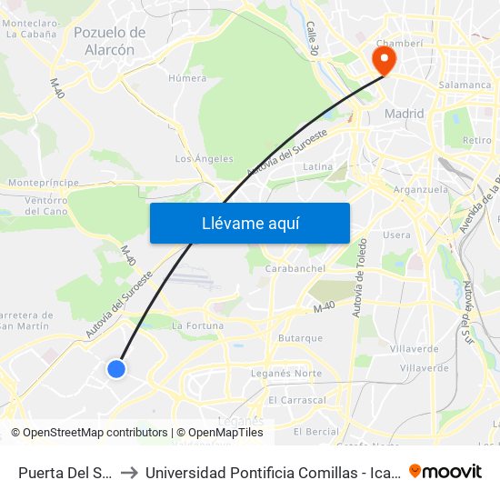 Puerta Del Sur to Universidad Pontificia Comillas - Icade map