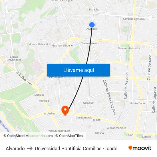 Alvarado to Universidad Pontificia Comillas - Icade map
