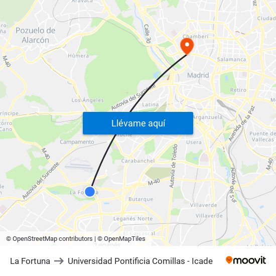 La Fortuna to Universidad Pontificia Comillas - Icade map