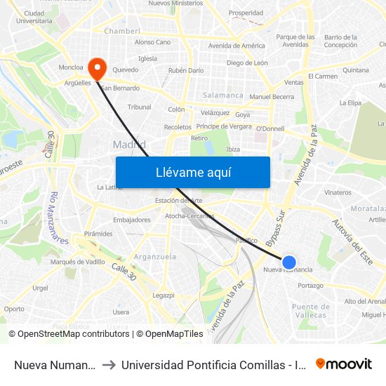 Nueva Numancia to Universidad Pontificia Comillas - Icade map